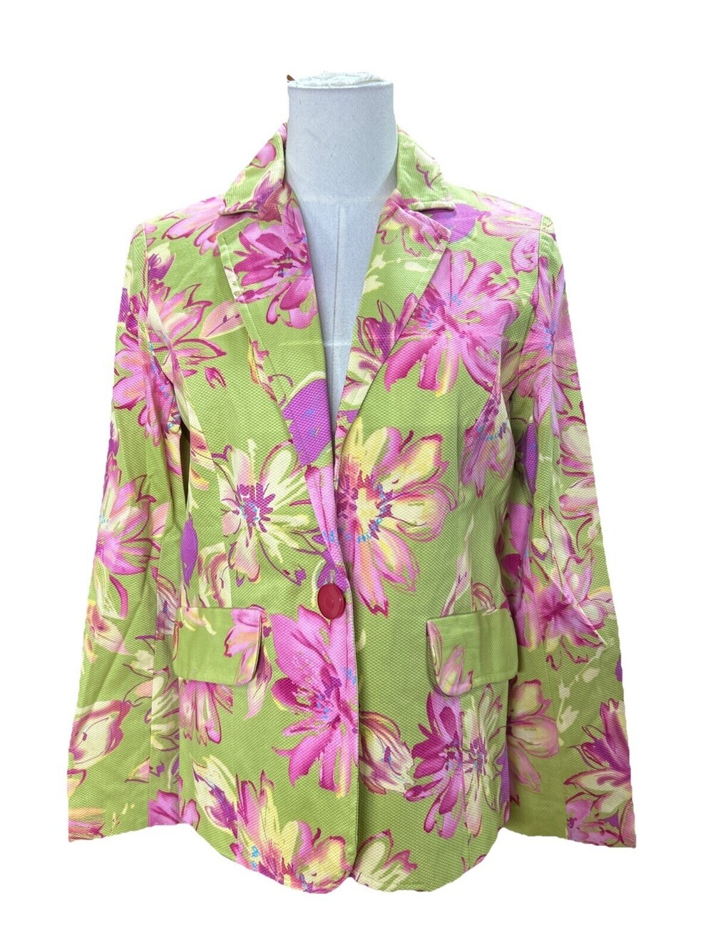Susan Graver Women’s Blazer Tapestry Jacket Size 6 Green & Pink Floral Print